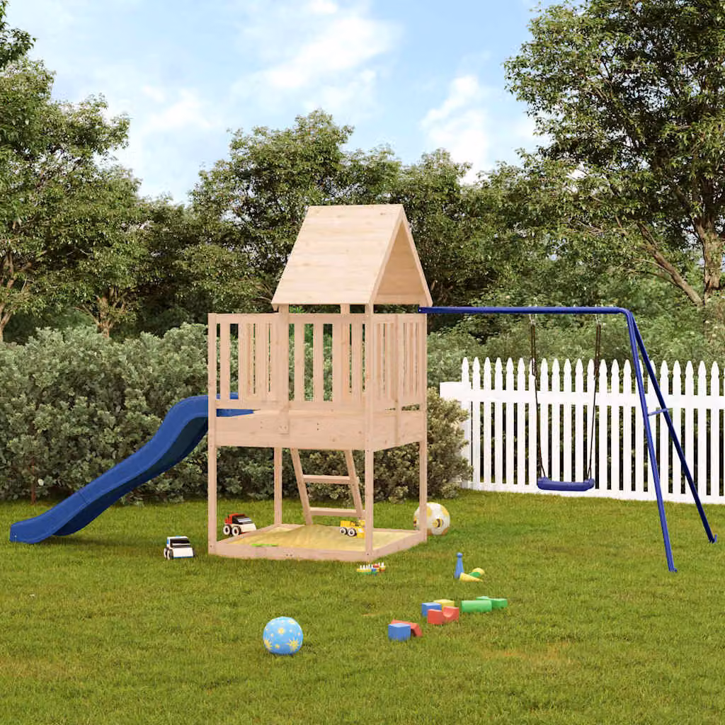 vidaXL Set da Gioco da Esterno in Legno di Pino con Scivolo, Altalena e Sabbiera, Multicolore, L/P/H: 435 x 235 x 228 cm