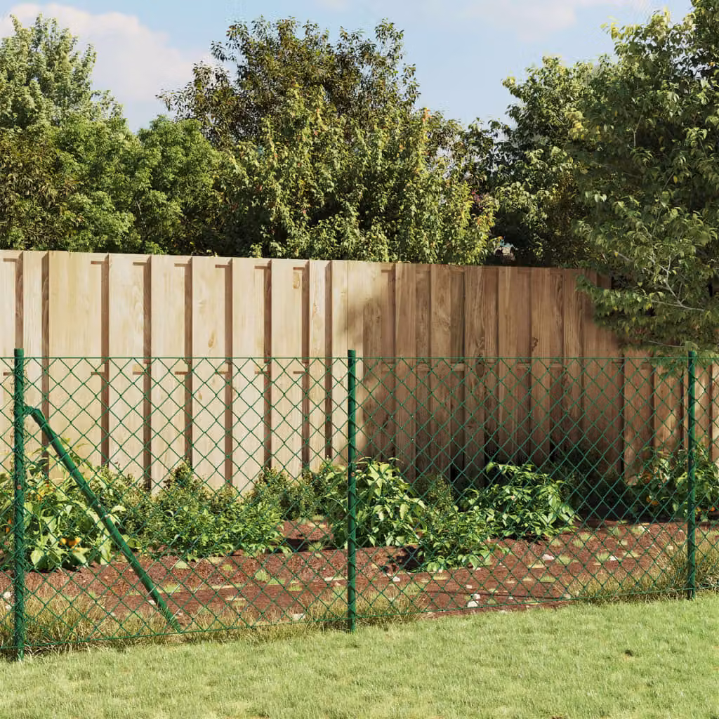 vidaXL Recinzione a Rete in Acciaio Zincato Rivestito in PVC con Picchetti di Ancoraggio Verde L: 25 m, H: 0,8 m