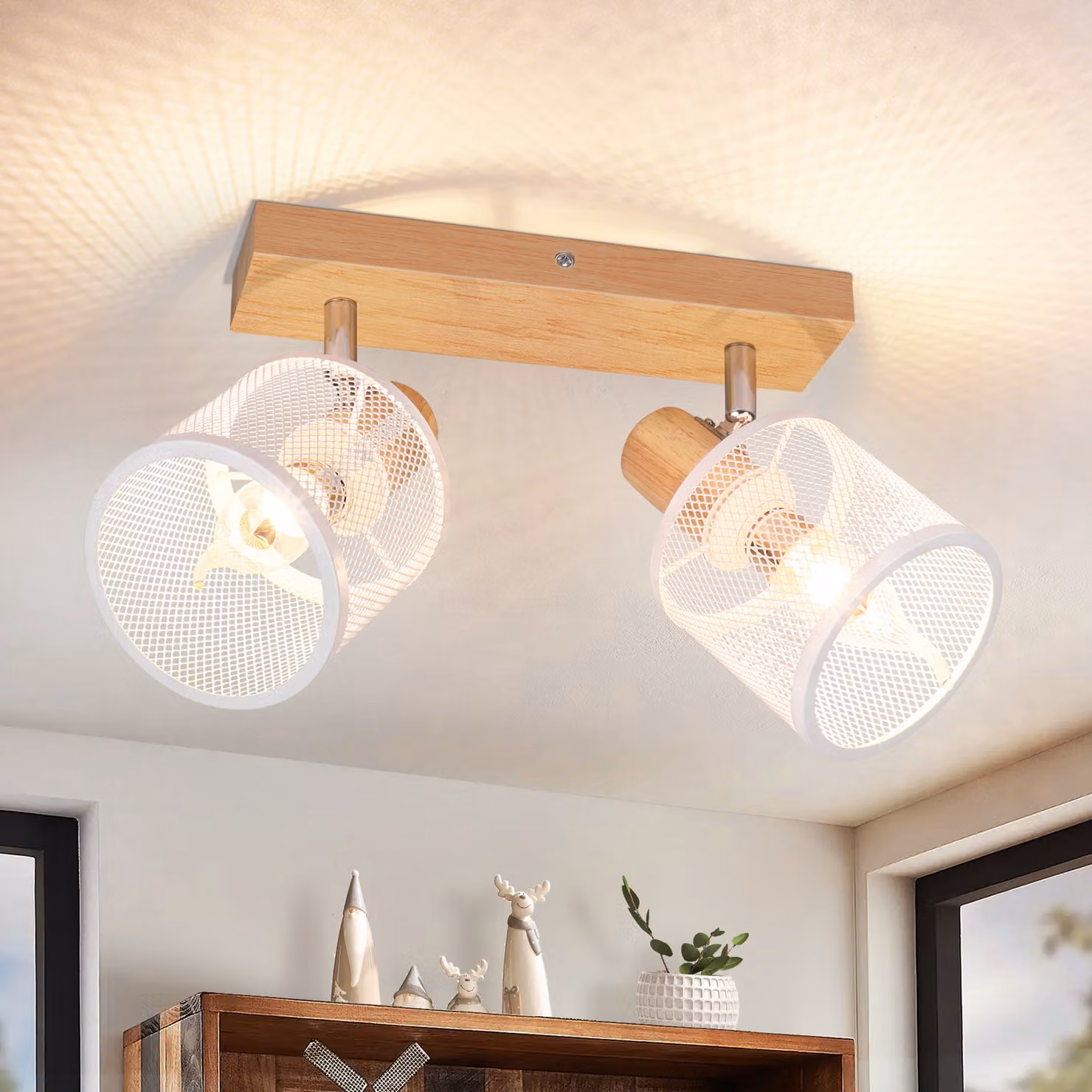 ZMH faretto da soffitto 2 fiamme legno vintage soffitto spot orientabile E14 faretto sala da pranzo lampada LED soffitto camera da letto sala da pranzo senza lampadina