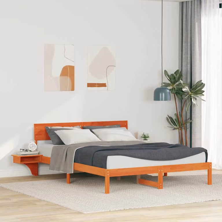 Struttura del letto in pino massello vidaXL, Marrone cerato, L/P/H: 160 x 200 x 233,5 cm