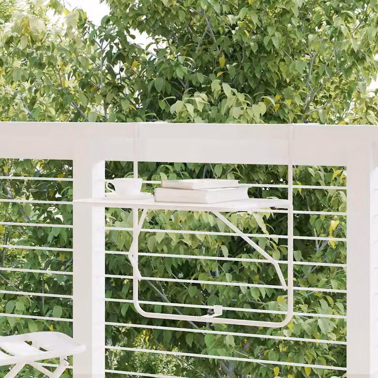 vidaXL Tavolo da Balcone Rettangolare in Acciaio Verniciato Bianco con Piano Pieghevole