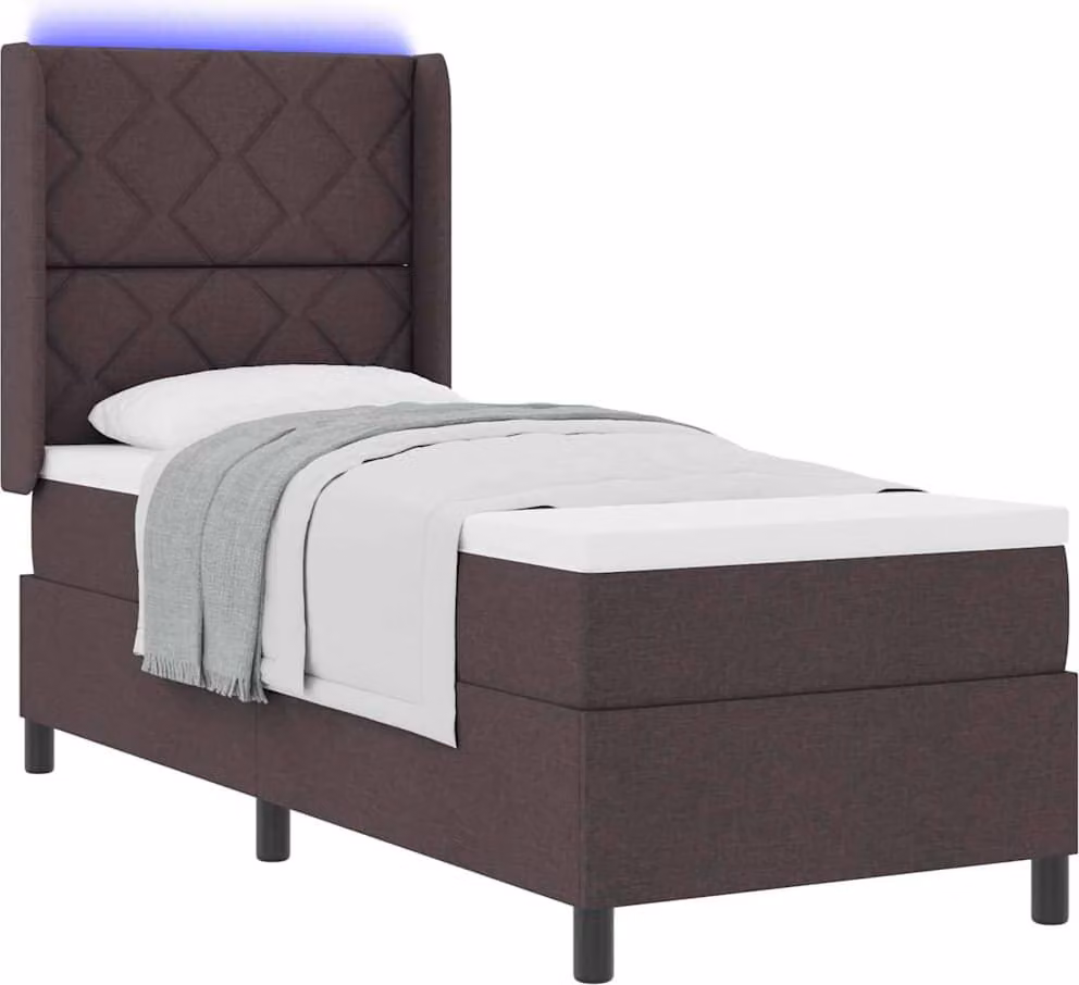 Letto boxspring LED con materasso marrone scuro 80 x 200 cm tessuto