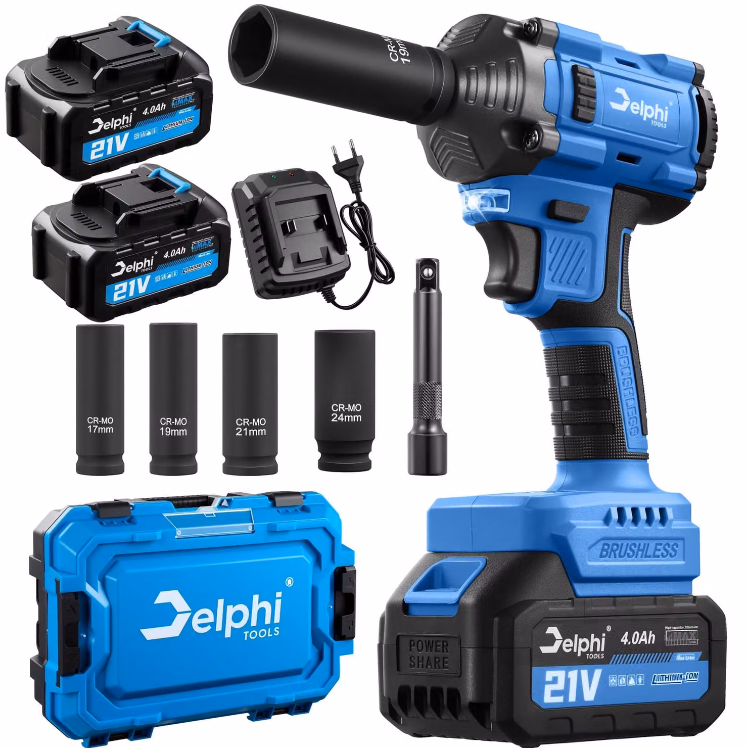 Delphi - Avvitatore a impatto a batteria - Avvitatore a impatto - Avvitatore a batteria - Avvitatore a impatto brushless - 21 V, 2x4,0 Ah - fino a 550 Nm
