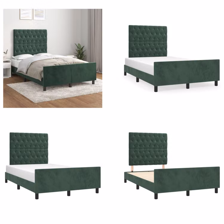 vidaXL Struttura letto con testiera verde scuro 120x200 cm in velluto - Struttura letto con testiera - Struttura letto con testiera - Struttura letto - Letto con testiera