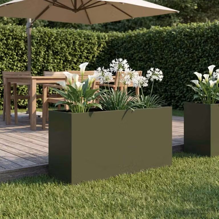 vidaXL Vaso da giardino in metallo Verde, L 100 cm x P 30 cm x H 40 cm