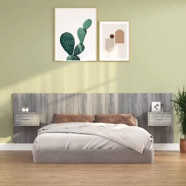 Testiera Letto con Comodini-Testiera con Contenitore in Legno Multistrato Grigio Sonoma 737219