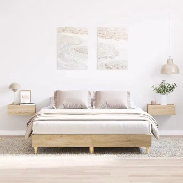 Struttura Letto Design Mania in Rovere Sonoma con Doghe in Legno, L/P/H: 150 x 200 x 25 cm
