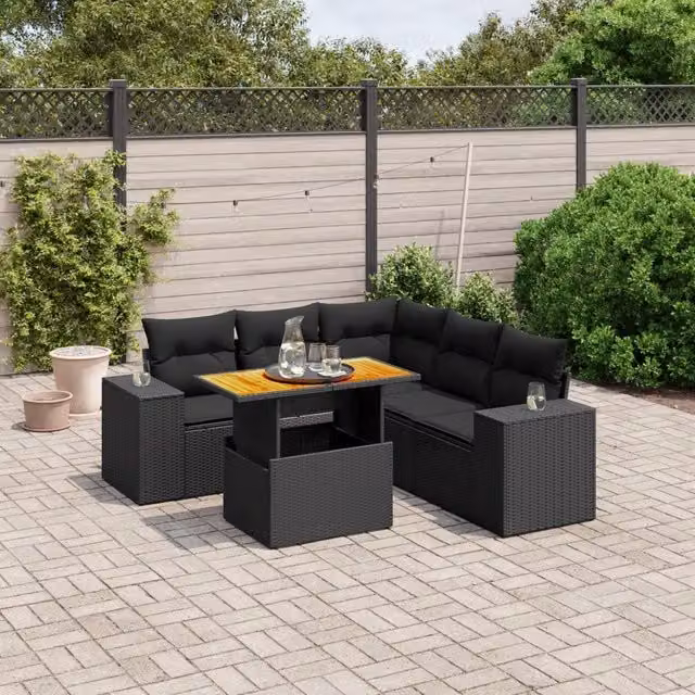 Set Divano da Giardino 6 pz con Cuscini Nero in Polyrattan 3272630