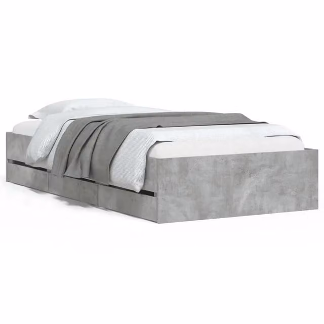Letto singolo | Letto per adulti | Giroletto Cassetti Grigio Cemento 90x190 cm Legno Multistrato