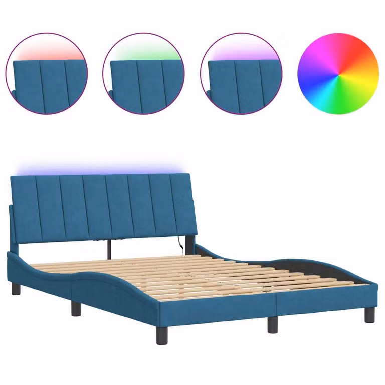 Giroletto con LED senza Materasso Hanko Blu 120x200 cm in Velluto