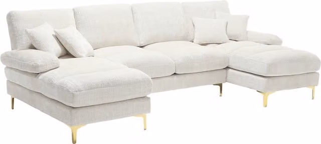Divano Moderno a forma di U con Doppi Sedili Reclinabili in Chenille Beige Aosom Italy L: 272 cm, P: 136 cm, H: 88 cm