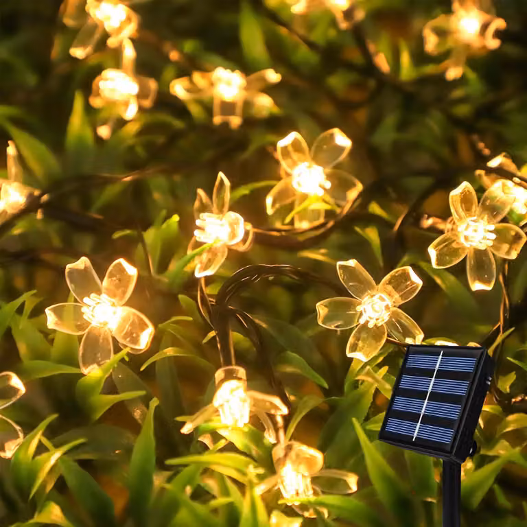 Catena luminosa solare, lunghezza 6,5 metri, 30 LED, luce bianco caldo, impermeabile, 8 modalità