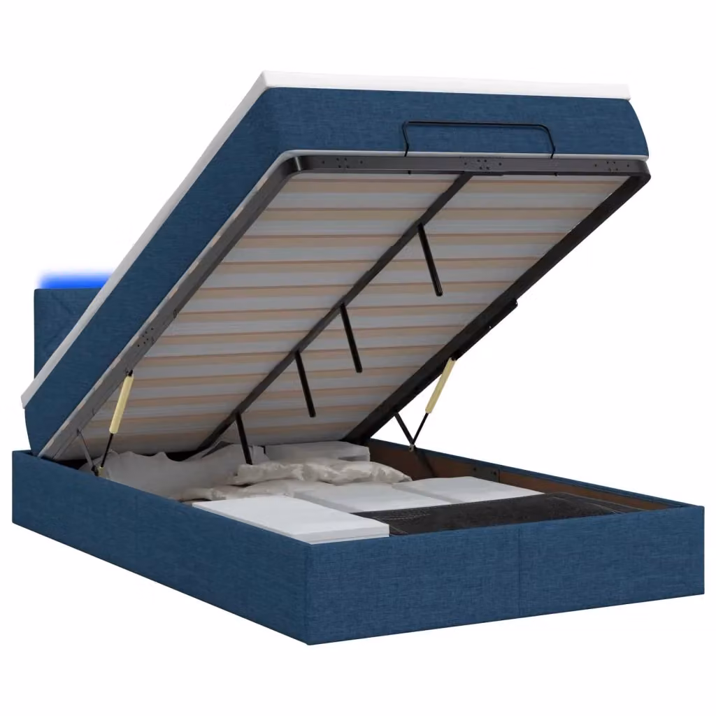 Letto Ottomano vidaXL con Materasso Ibrido e Illuminazione LED Sotto il Letto, Colore Blu e Bianco, L/P/H: 200 x 120 x 88 cm – 2