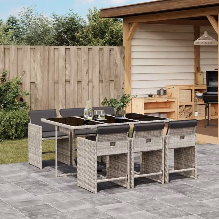 vidaXL Set da Pranzo da Giardino 7 pz in Polyrattan con Piano in Vetro Grigio Antracite
