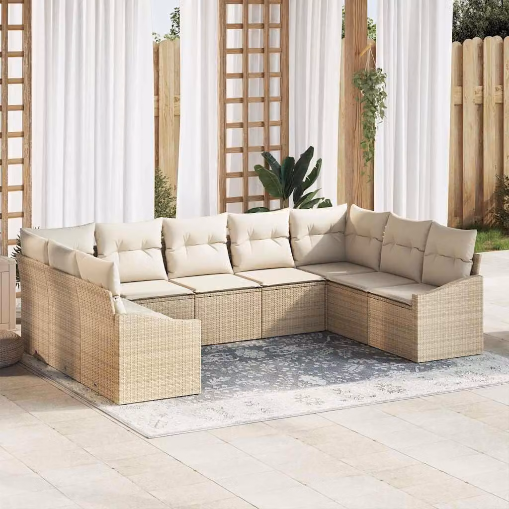 Maison Exclusive - Set di divani da salotto, 9 pezzi, color beige [Materiale sintetico]: rattan sintetico