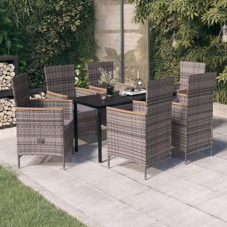 The Living Store Set da pranzo da giardino 7 pezzi con cuscini grigio