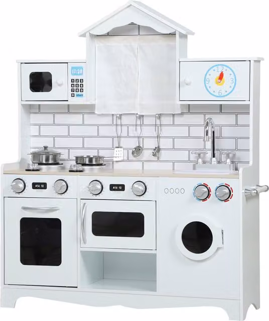 Cucina Giocattolo in Legno AIYAPLAY per Bambini 3-6 Anni con Set di Accessori, Lavandino e Suoni, Bianco