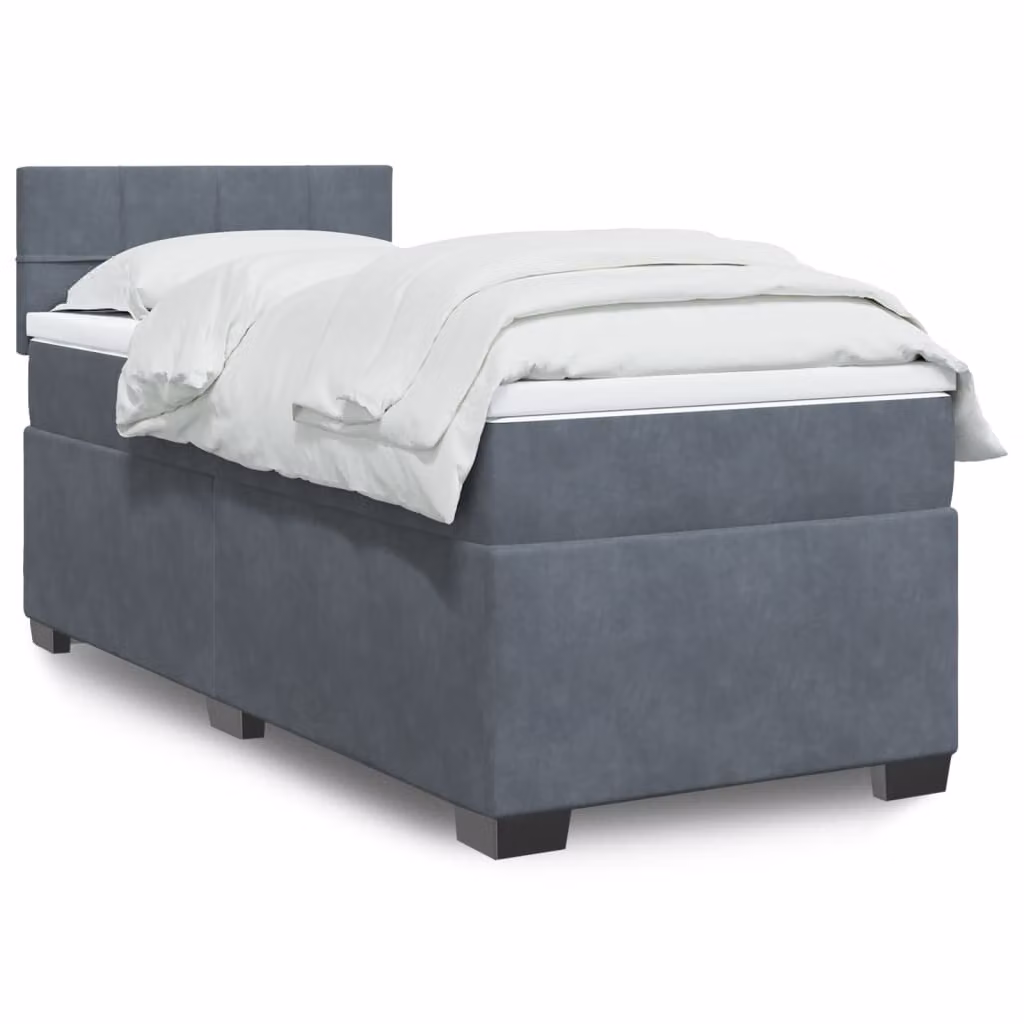vidaXL Giroletto a Molle con Materasso in Velluto Grigio, L/P/H: 90 x 190 cm