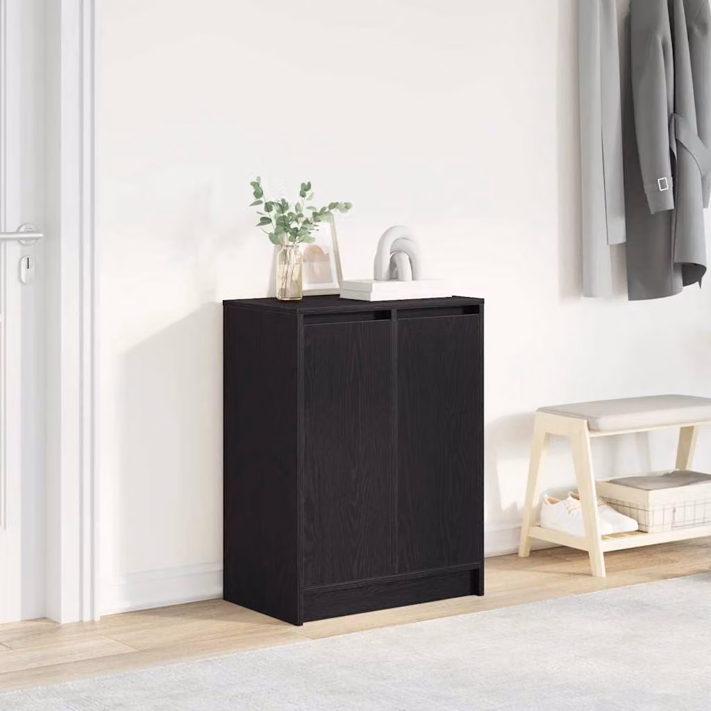Scarpiera moderna vidaXL in legno nero opaco con ante a battente, L: 57 cm, P: 34 cm, H: 76 cm