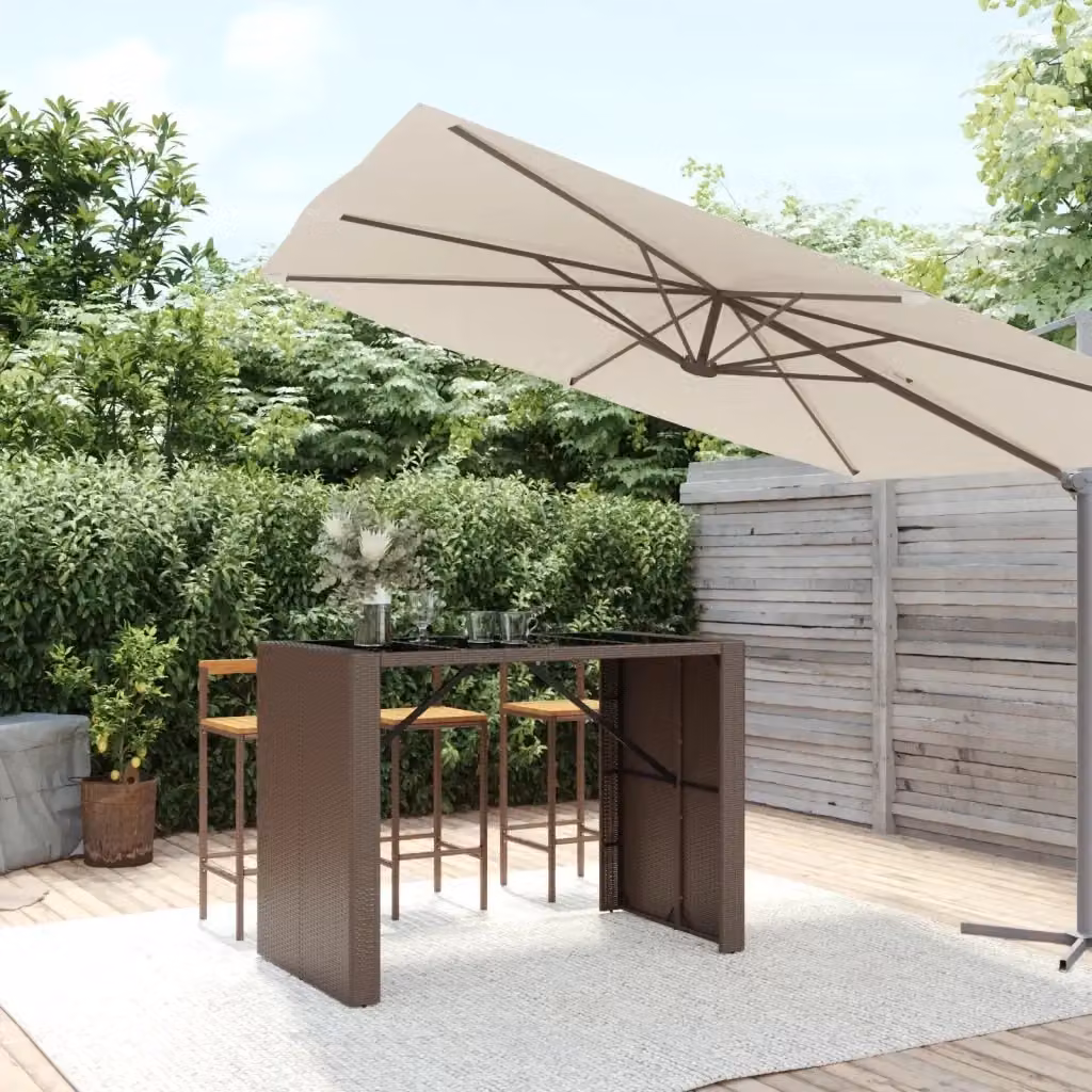 Tavolo Bar da Giardino Rettangolare in Polyrattan con Piano in Vetro Marrone e Nero L: 145 cm, P: 80 cm, H: 110 cm – 2