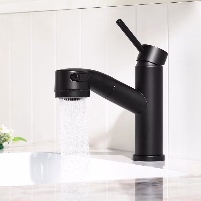 Miscelatore per lavabo estraibile, in acciaio inossidabile nero, con controllo dell'acqua calda e fredda
