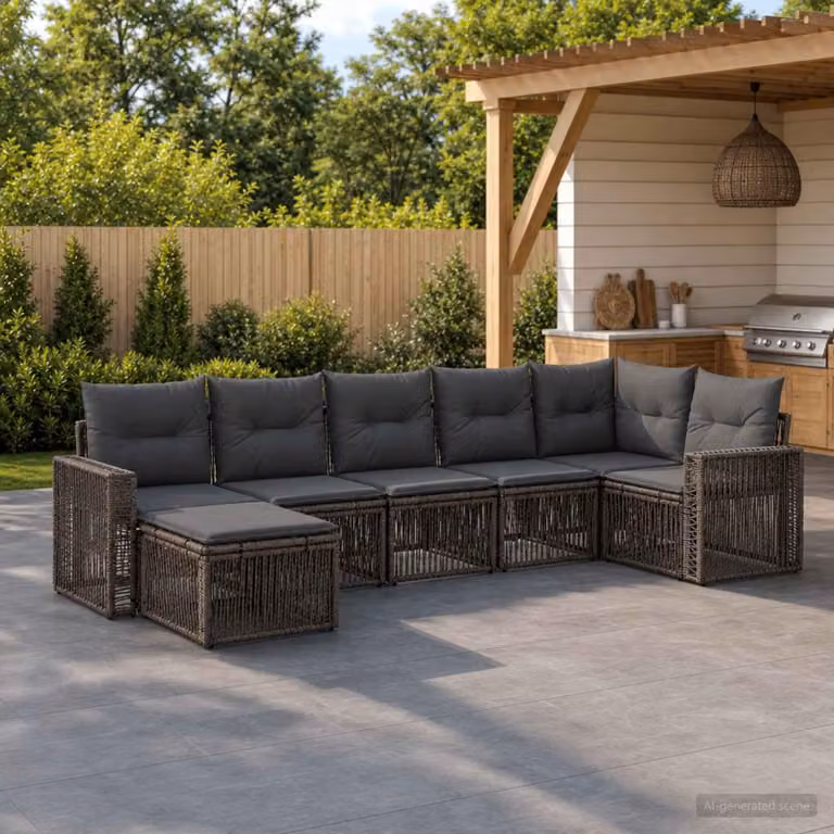 Maison Exclusive - Set da giardino composto da 7 pezzi. Divano e poltrone in rattan sintetico, colore grigio e grigio scuro
