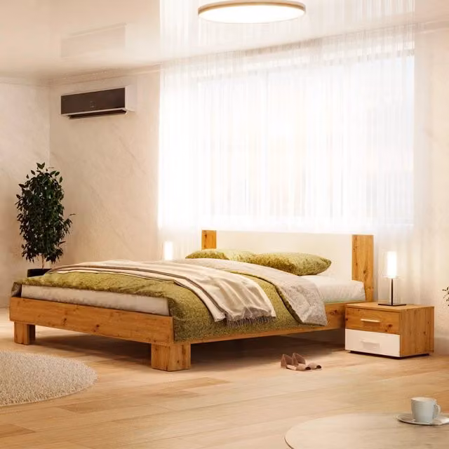 Letto matrimoniale Meria 180x200 con comodini integrati bianco e rovere