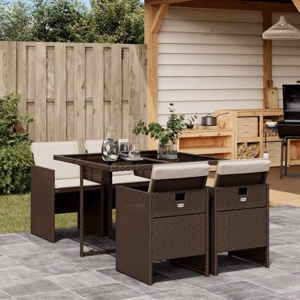 Maison Exclusive - Set da Pranzo da Giardino 5pz con Cuscini in Polyrattan Marrone