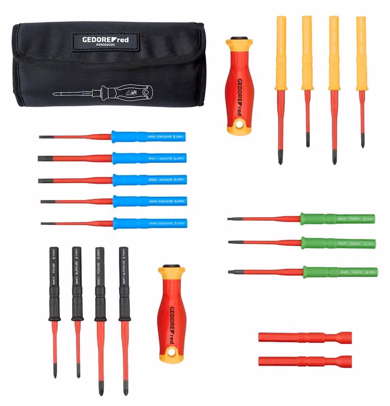 Set di cacciaviti a lama intercambiabile GEDORE, colore rosso, modello R39002020, conforme alle norme VDE, 20 pezzi, acciaio S2