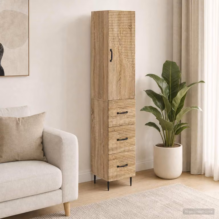 Set di 2 armadi a muro vidaXL in legno color rovere marrone con ante scorrevoli e ripiani, L/P/H: 33 x 34,5 x 90 cm
