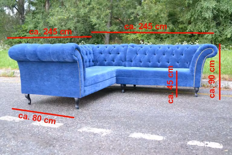 Chesterfield Ecksofa Eckcouch Polster Sitz Stoff Garnitur Wohnlandschaft Sofas