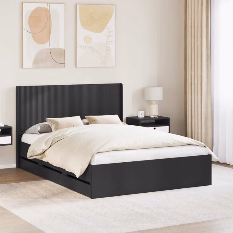 Struttura letto con contenitore e testata vidaXL, colore nero, L 160 x P 200 cm