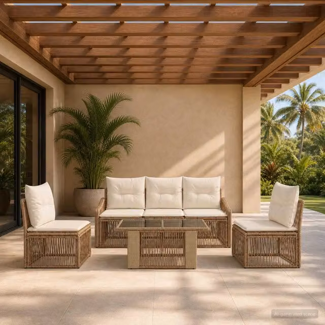 Set Divano da Giardino 6 pz Beige e Bianco Crema polyrattan 3437229