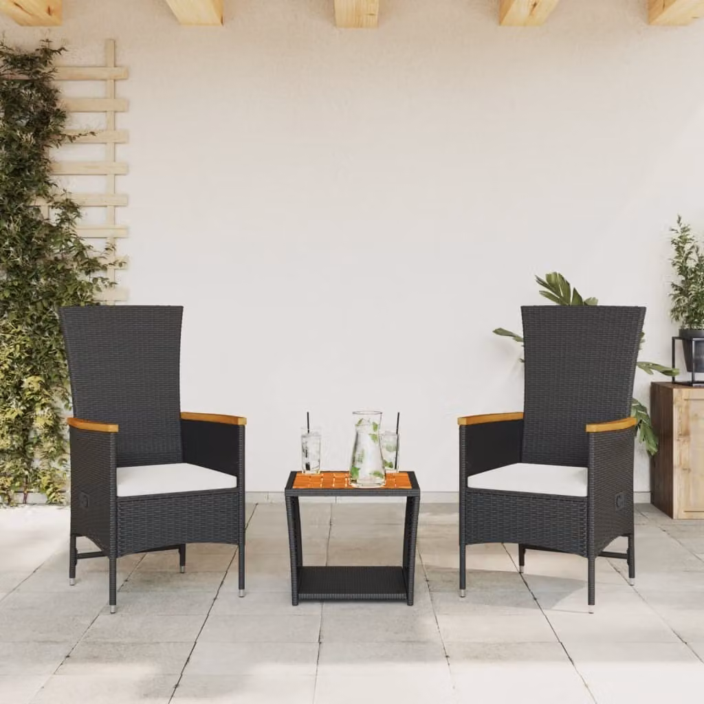 Maison Exclusive - Set da Pranzo da Giardino 3 pz con Cuscini Nero in Polyrattan