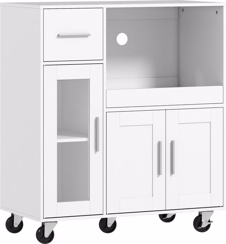 Mobile da cucina mobile, bianco, ripiani regolabili, ruote