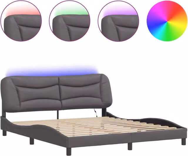 Letto matrimoniale | Letto per adulti | Giroletto con LED senza Materasso Hvar Grigio 180x200 cm