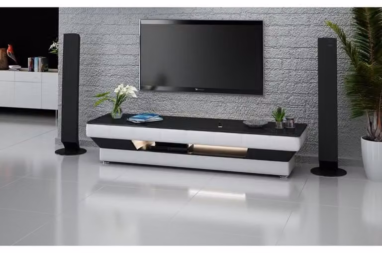 Sideboard Leder Schrank Kommode Kommoden Low Board Regal Wohnzimmer Glas regale
