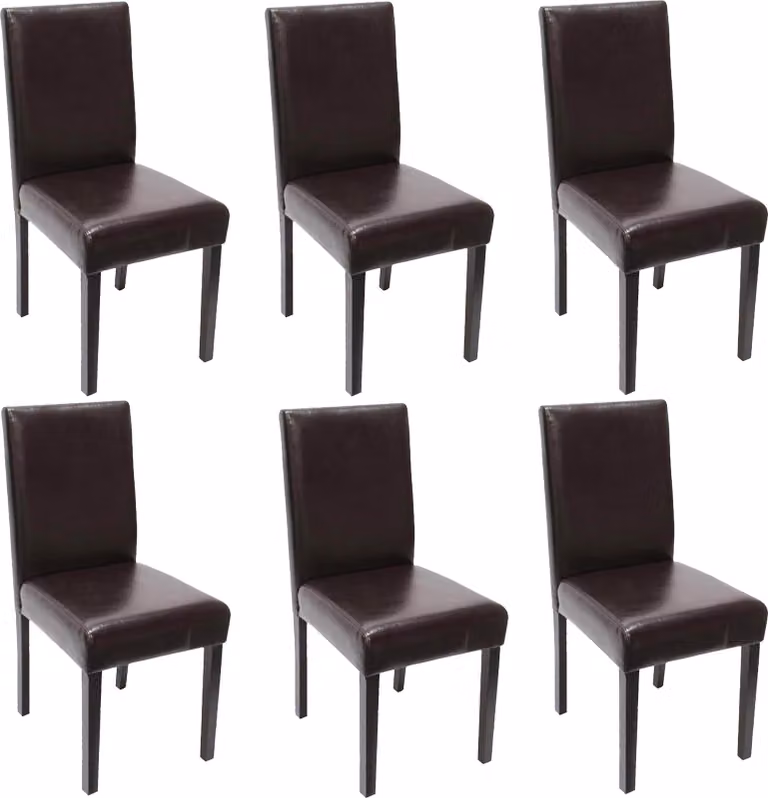 set di 6 sedie per sala da pranzo Sedia da cucina Littau ~ Pelle finta, marrone, gambe scure