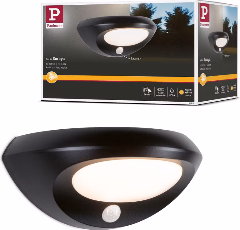 Paulmann Applique solare a LED per esterni Sorova Rilevatore di movimento crepuscolare (IR)