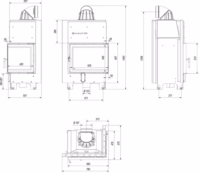 Inserto camino in acciaio KRATKI MBZ destro 13 kW Ø 200 rivestimento nero