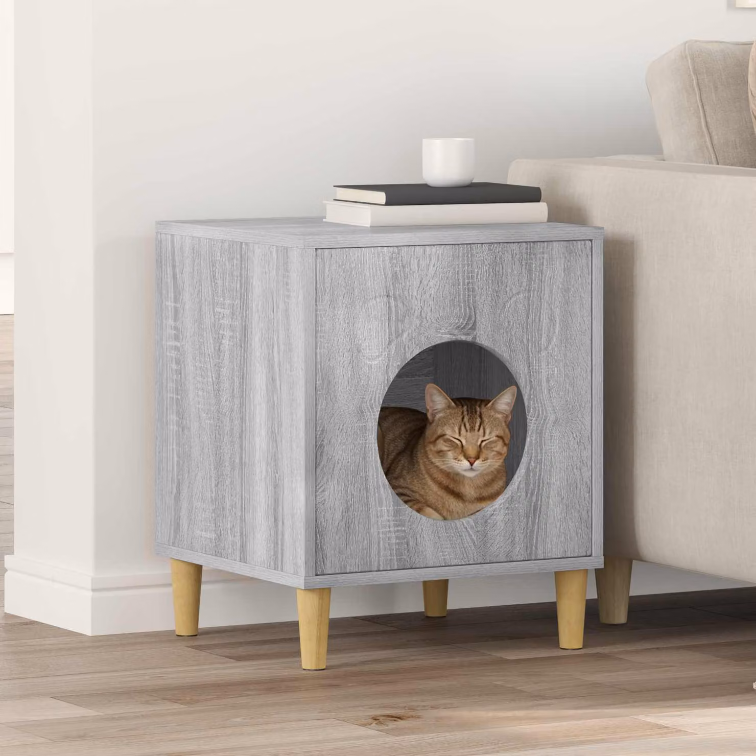 Casa per gatti vidaXL Sonoma grigio L: 42,5 cm, P: 40 cm, H: 53 cm