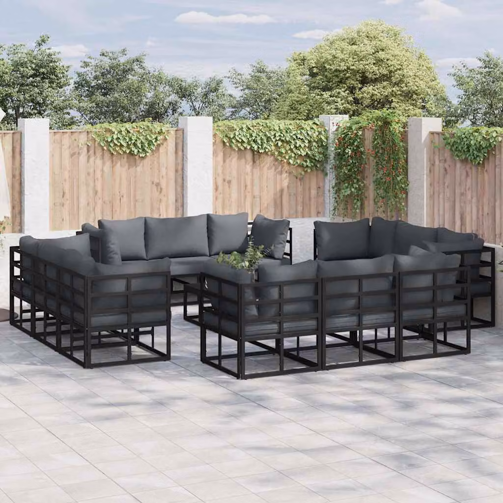 vidaXL Set Divano da Giardino a L in Metallo Antracite con 13 Pezzi e Cuscini Imbottiti – 1