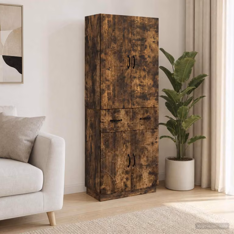 Set di 2 armadi moderni vidaXL in legno ingegnerizzato e MDF colore rovere fumo marrone con ante a battente e ripiani interni L/P/H: 87,0 x 34,5 x 66,0 cm