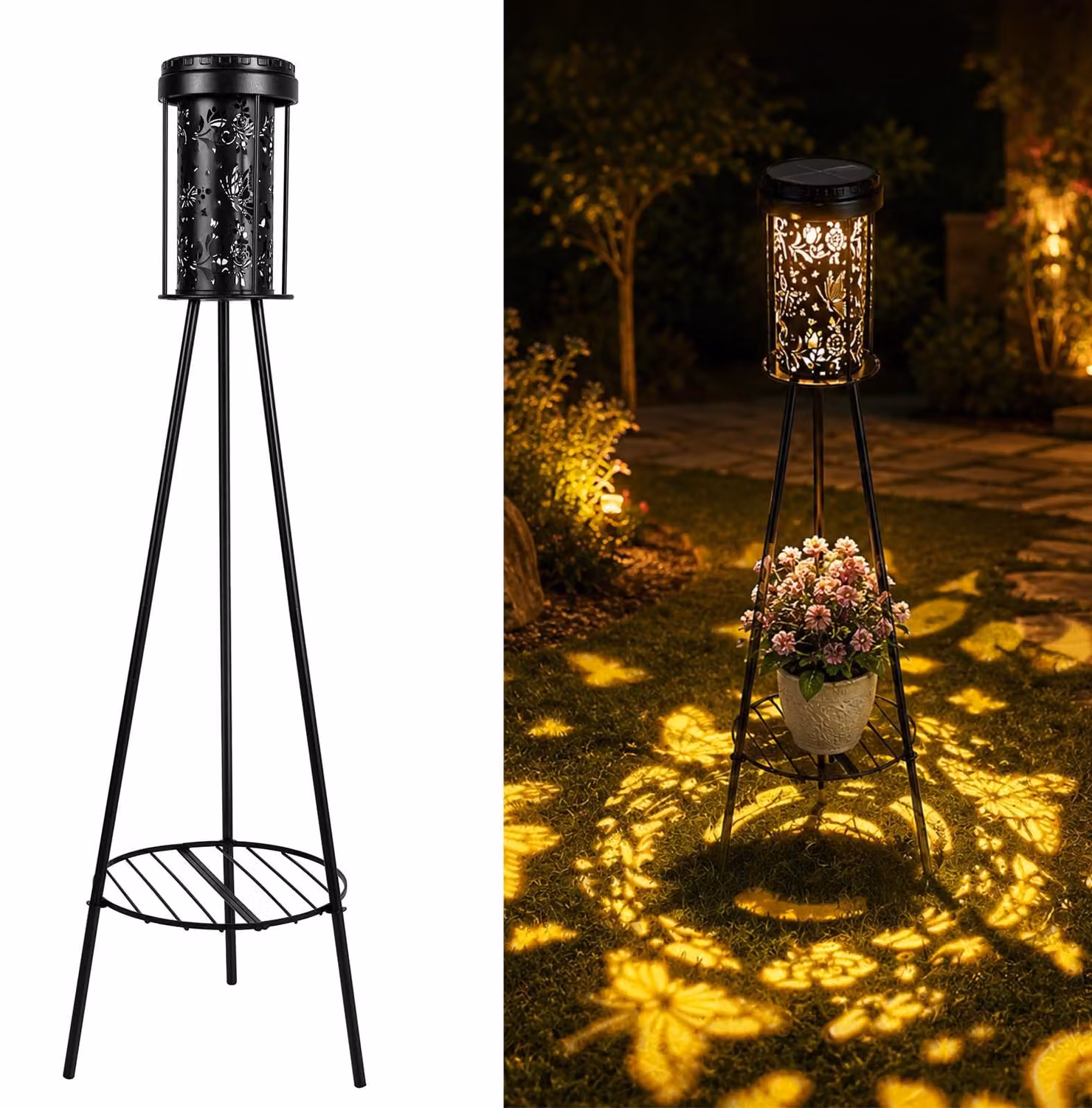 Luci solari da giardino, impermeabili (grado di protezione IP65), con 3 temperature di colore, ricaricabili tramite USB, batteria da 1200 mAh