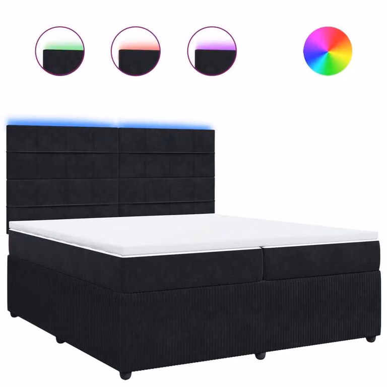 Giroletto a Molle con Materasso Nero 200x200 cm in Velluto