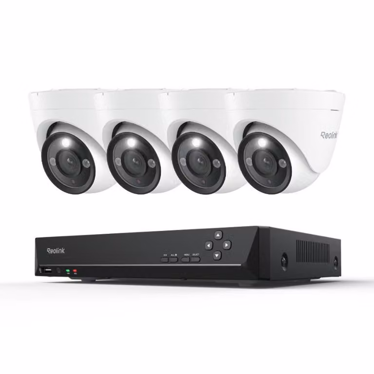 Reolink RLK8-1200D4-A, sistema di sorveglianza per esterni PoE da 12MP, NVR 8CH 2TB HDD e telecamera di sicurezza PoE 4X, registrazione 24/7, spotlight, rilevamento intelligente
