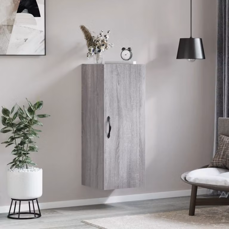 Mobile a parete vidaXL Grigio Sonoma in legno e metallo, L 34,5 cm x P 34 cm x H 90 cm