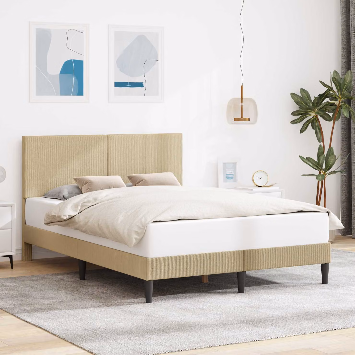 Struttura del letto imbottita vidaXL in legno e tessuto, Grigio Verde Beige, L 120 x P 200 cm
