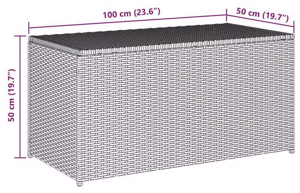 Contenitore di stoccaggio grigio in rattan sintetico, resistente agli agenti atmosferici, dimensioni 100x50 cm, dotato di ammortizzatori a gas