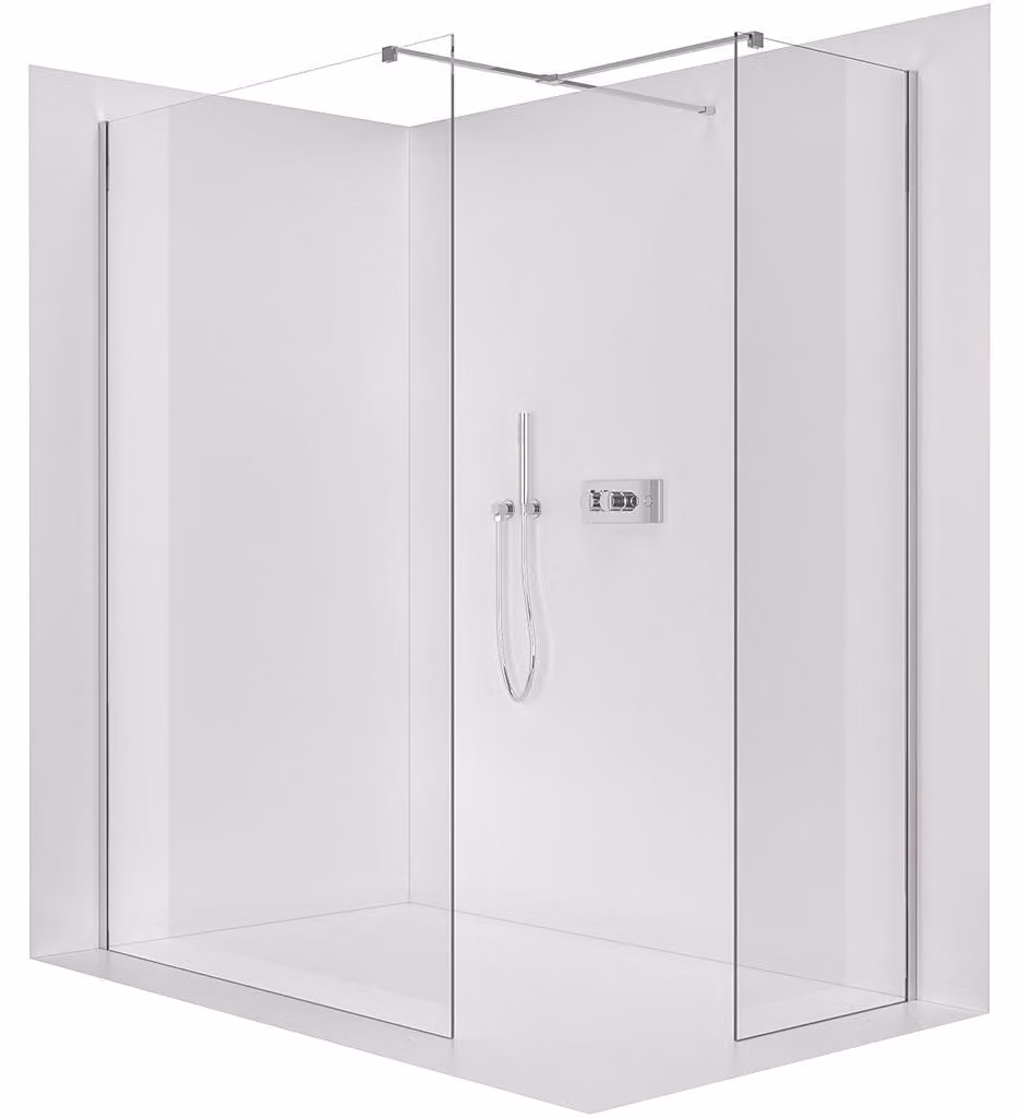 Pannello doccia angolare Walk-in Onyx T L/P - 8 mm - profilo quadrato - cromato, vetro trasparente - 90x70x200 cm